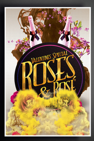 玫瑰创意设计海报模板_国外创意玫瑰花酒海报