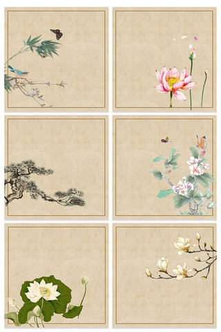 中国风古典花海报模板_中国风手绘花奔主图背景