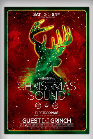 手绘圣诞迷彩麋鹿圣诞节海报