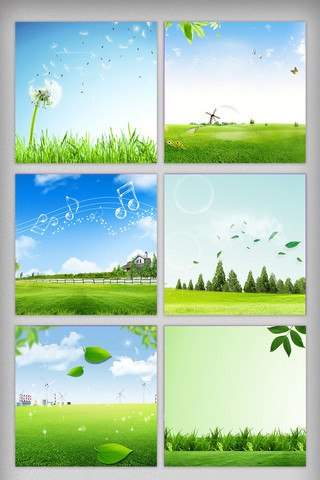 红日天空海报模板_C春季绿色草地天空主图背景