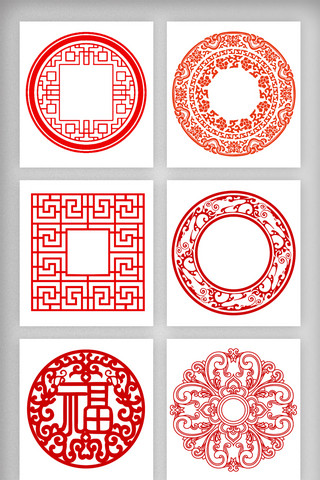 中国风古典花海报模板_红色中国风古典复古边框花纹素材