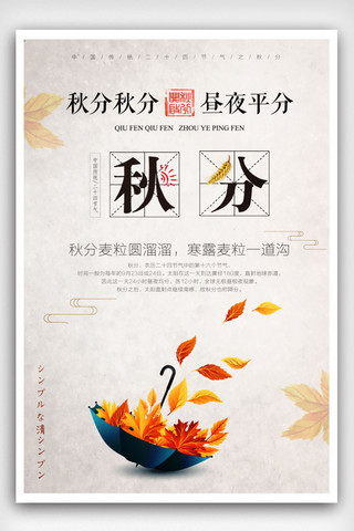 清新文艺24节气秋分传统节日宣传海报