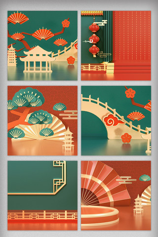 年货节2020年海报模板_绿色复古中国风年货节新春主图背景