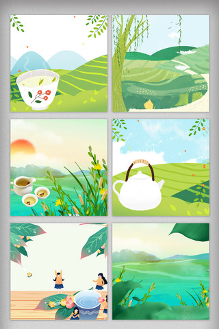 春天绿色清新背景海报模板_绿色清新初春春茶节促销主图背景