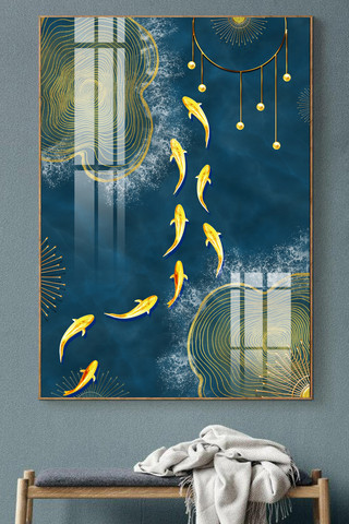 极简线条抽象海报模板_现代金色抽象线条深空山水晶瓷装饰画