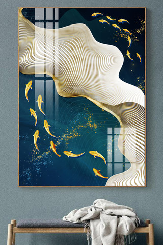 现代极简风海报模板_现代金色抽象线条深空山水晶瓷装饰画