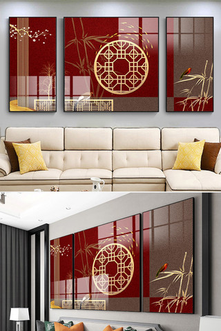 中国风中式轻奢现代装饰金色简约装饰画