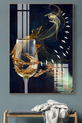 原创金色简约酒杯抽象线条轻奢装饰画
