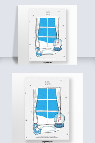 冬季窗前下雪雪景水晶球冬日海报