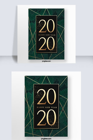 新年海报海报模板_金色多边形边框2020新年海报