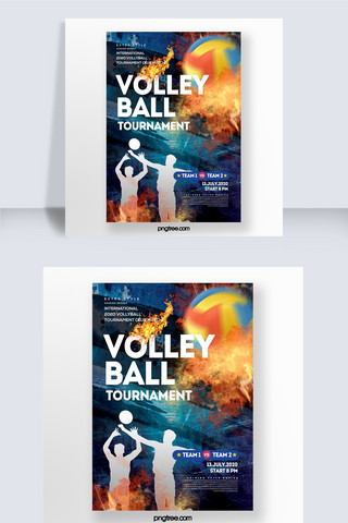 高端抽象火焰效果排球巡回赛竞技类主题海报