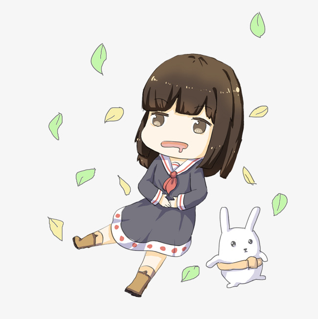 秋季女孩饿肚子手绘插画素材图片免费下载_高清psd