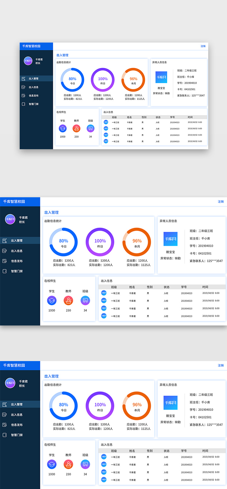 简约白色校园考勤数据可视化图片