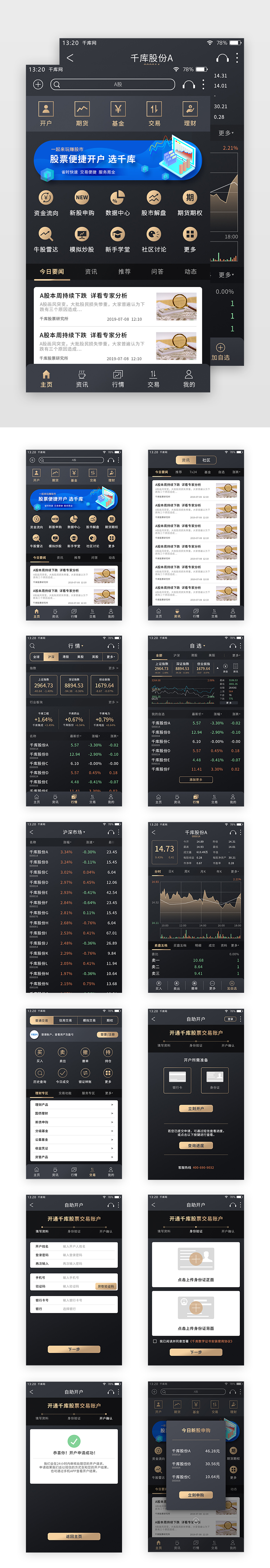 黑金色高端简约股票APP套图图片