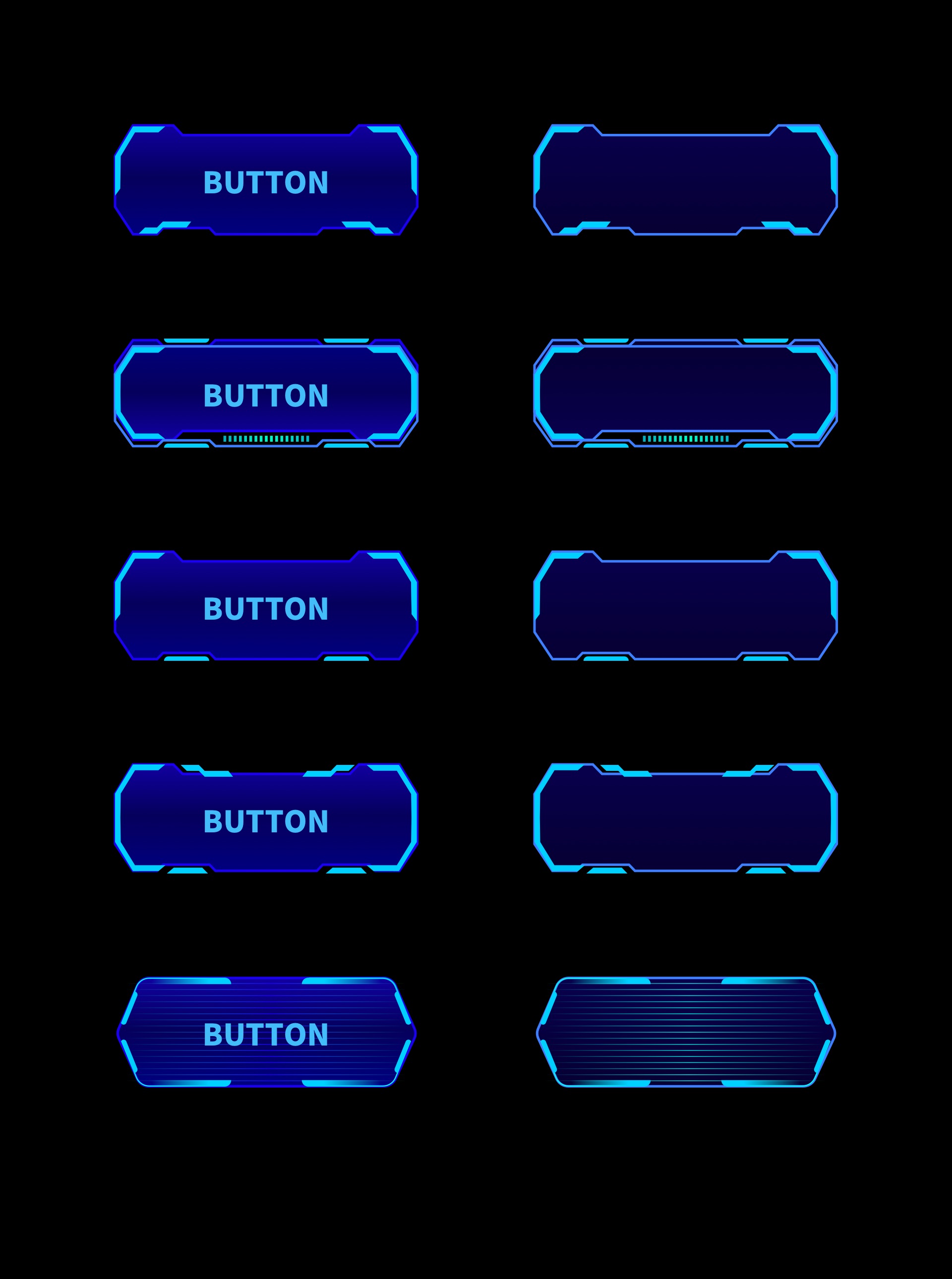 按钮 按键科技感 游戏按钮 UI素材科技感 质感通透暗黑 蓝色机械边框 霓虹灯 光感图片