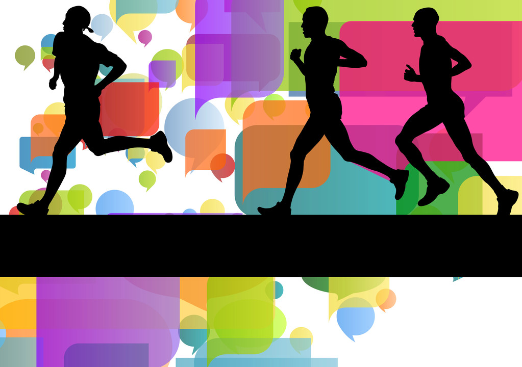 Marathon sport runners in colorful abstract background vector图片