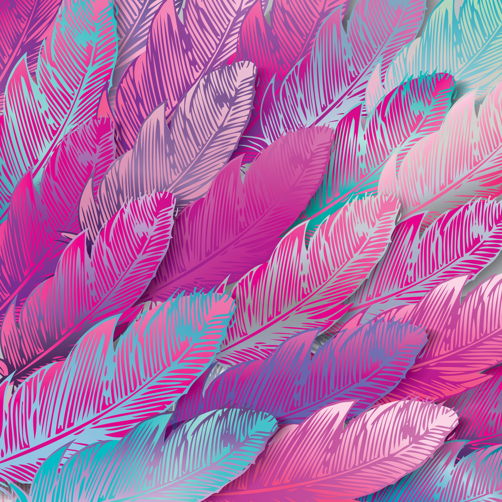 Background of iridescent pink feathers, close up, vector illustation图片
