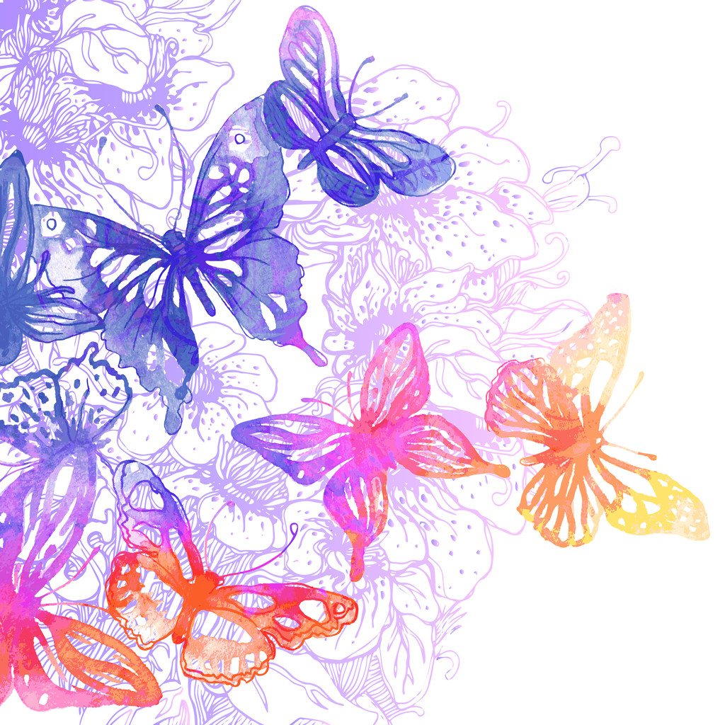 有蝴蝶和花朵的背景图片
