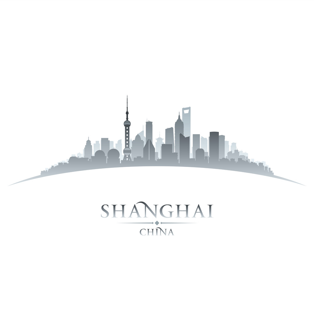 上海中国城市天际线轮廓白色背景图片