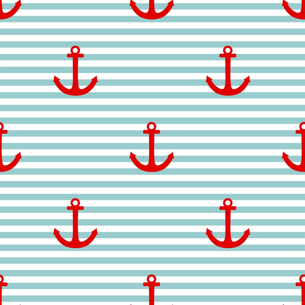瓷砖用红色船锚水手矢量模式和薄荷绿色和白色的条纹背景图片