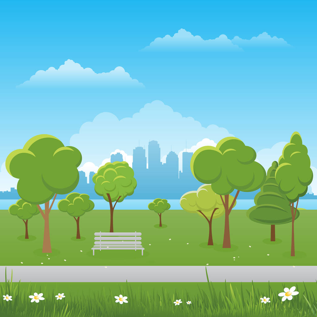 春天的风景背景。公共公园矢量图。城市背景图片