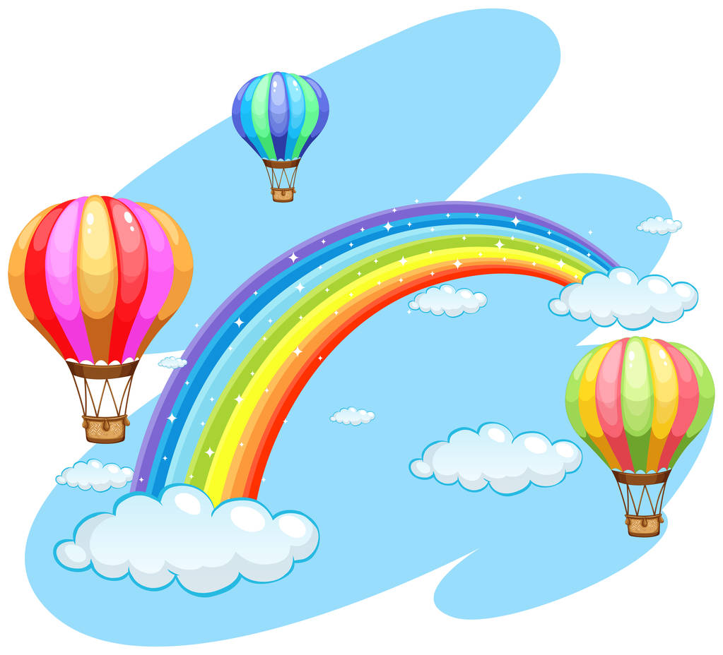三个气球飞越彩虹图片