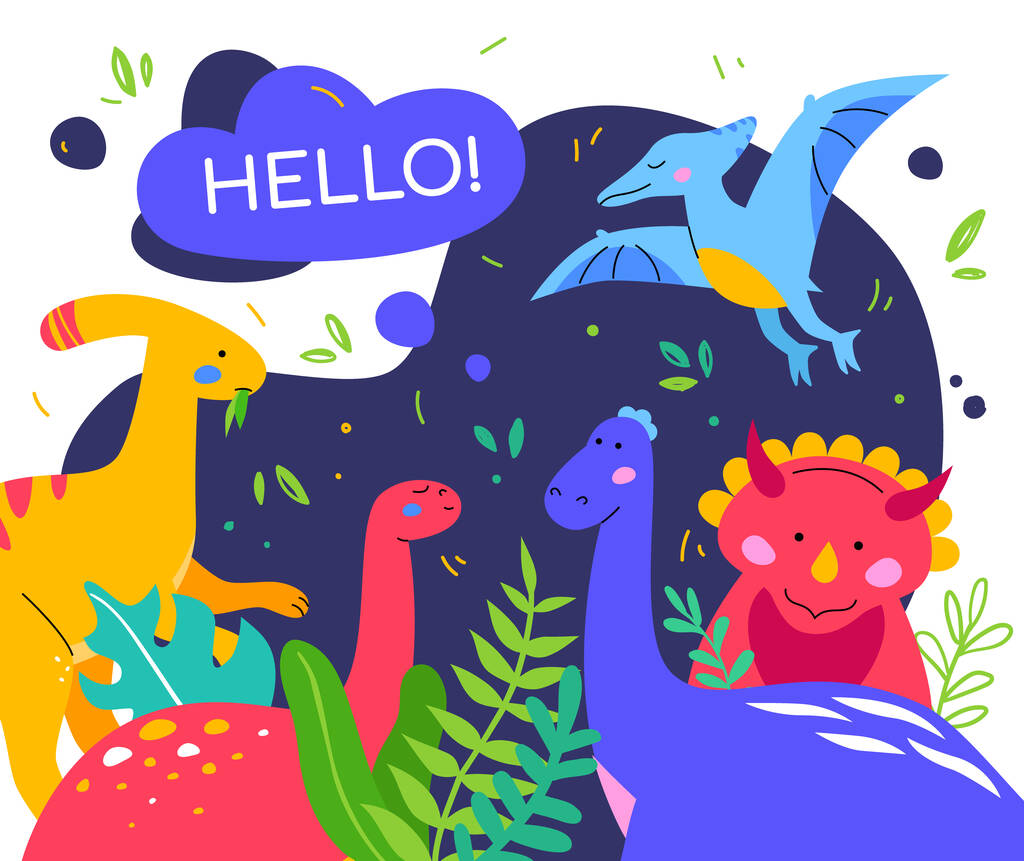 可爱的恐龙-五彩斑斓的平面设计海报图片