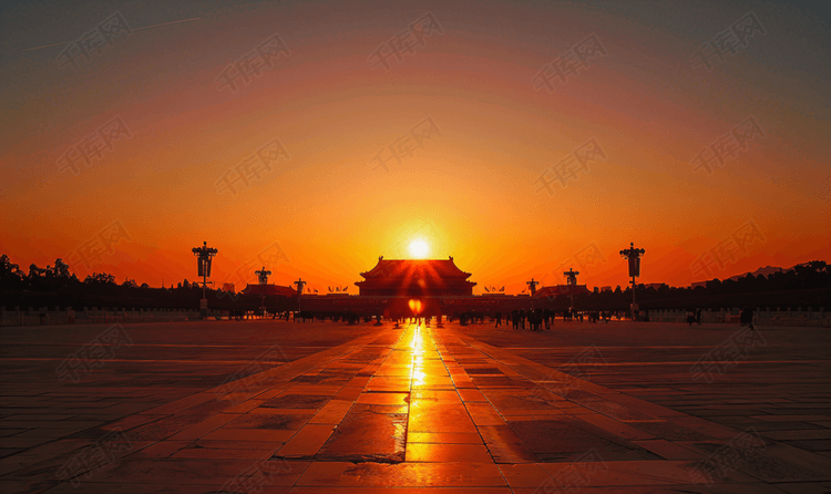 北京天安门的夕阳