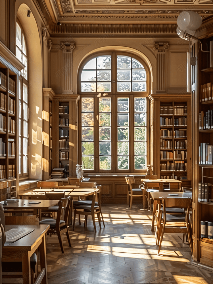 宽敞明亮的图书馆阅览室