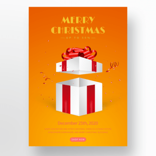 打开礼盒海报模板_渐变黄色背景下打开的礼盒圣诞节快乐社交媒体