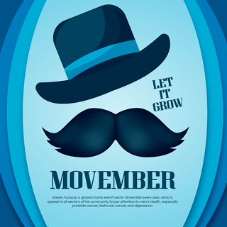 蓝色礼帽海报模板_蓝色movember胡子月