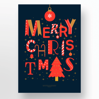 圣诞节字体设计雪花圣诞树彩球节日海报