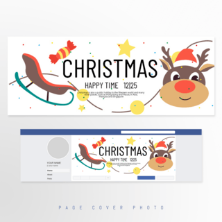 圣诞背景驯鹿海报模板_白色背景卡通风格圣诞节social media cover