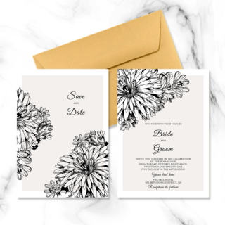 时尚精美框架黑白花朵婚礼邀请函