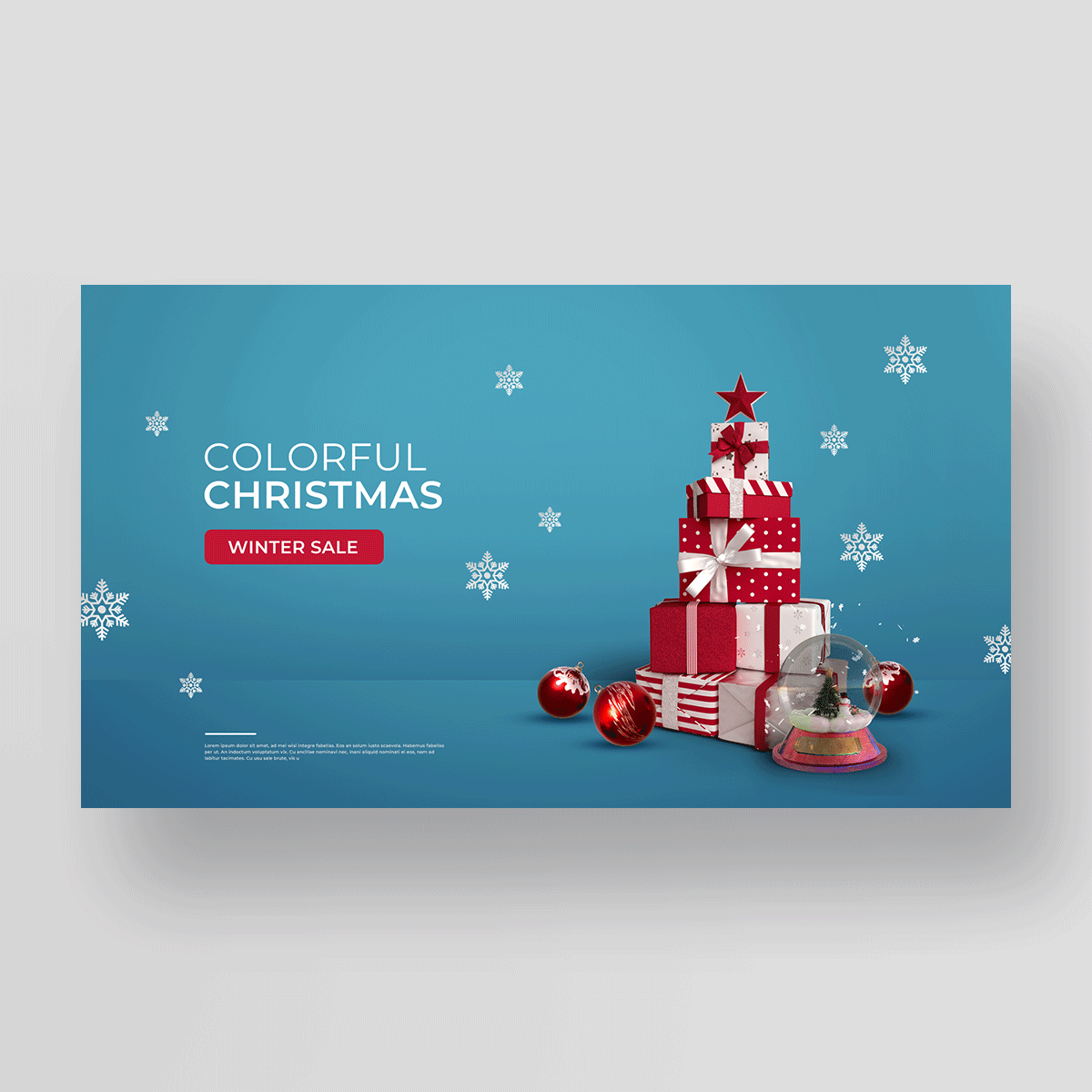蓝色梦幻圣诞节雪花礼盒水晶球节日模版图片