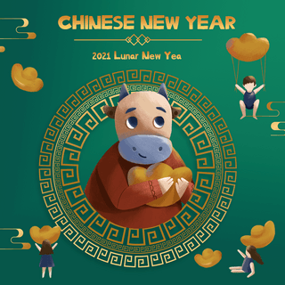 绿色2021卡通新年弹窗