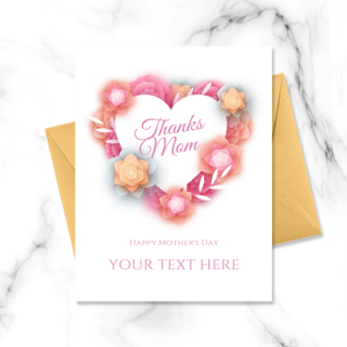 折纸海报模板_粉色心形折纸花朵母亲节贺卡