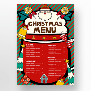 可爱圣诞节海报模板_红色手绘可爱圣诞节菜单