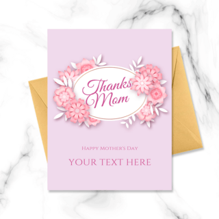 美丽粉色折纸花朵母亲节贺卡