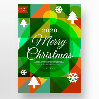 宣传庆祝海报模板_绿色抽象几何圣诞宣传海报