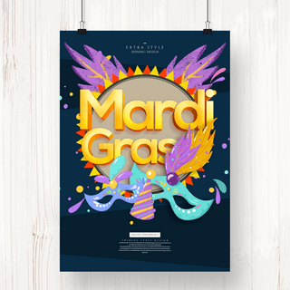 狂欢节海报模板_创意mardi gras时尚色彩狂欢节海报