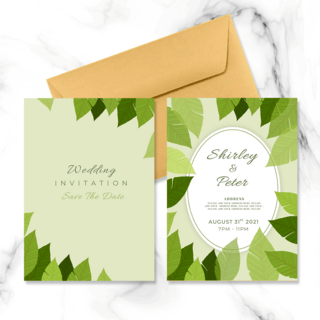 绿色叶子植物元素婚礼邀请函