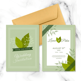 丝带叶子元素自然植物婚礼邀请函