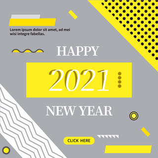 新年海报模板_黄色灰色趋势几何波点新年社交媒体