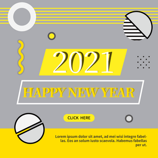 黄色灰色几何线条波点新年社交媒体