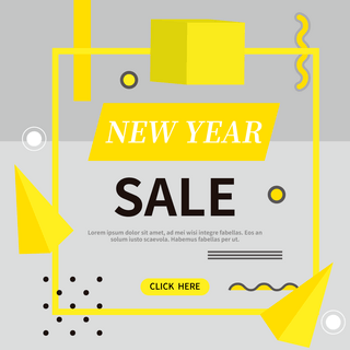 新年海报模板_黄色灰色孟菲斯几何新年促销社交媒体