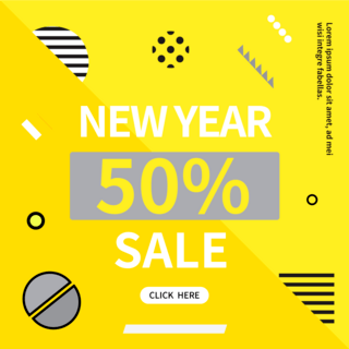 新年海报模板_黄色灰色几何线条新年促销社交媒体