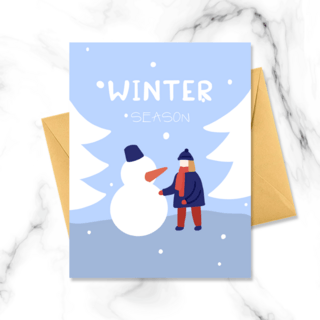 雪人手绘海报模板_寒冷冬天堆雪人可爱卡片
