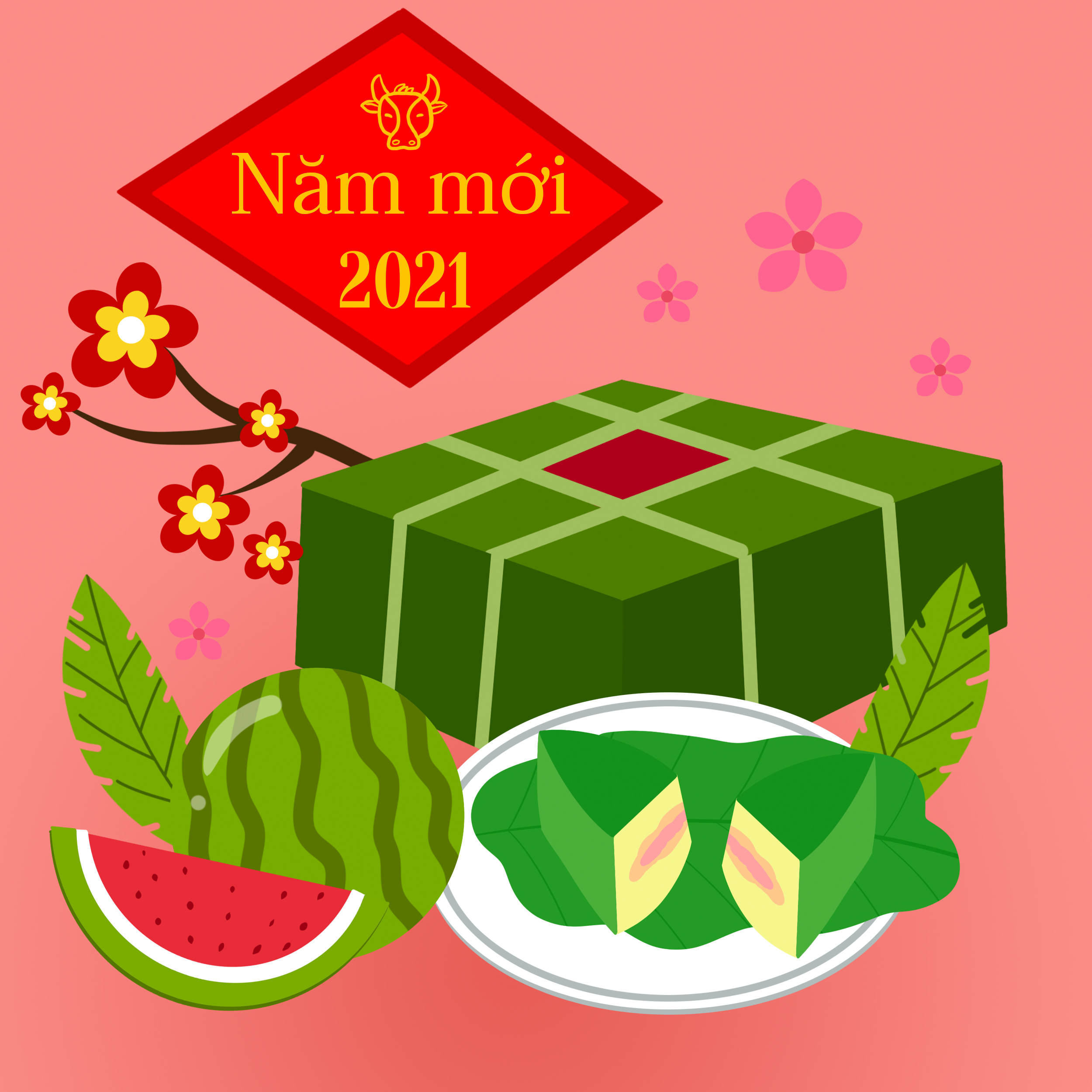 2021牛年越南新年礼盒社交媒体模板图片