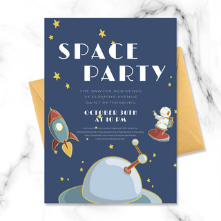 宇航员太空宇宙海报模板_宇航员太空派对邀请函 婴儿生日邀请函